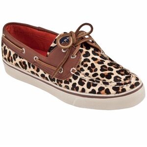 Sperry Topsider Leopard Print Boat Shoes with Brown Accents